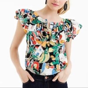 J. Crew ruffle-y tropical print top